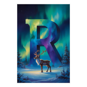 Aurora Letter R Poster   Northern Lights Art