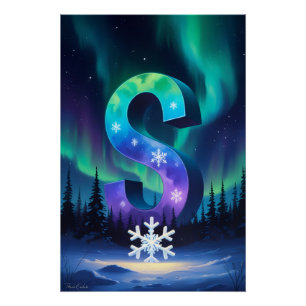 Aurora Letter S Poster   Northern Lights Art
