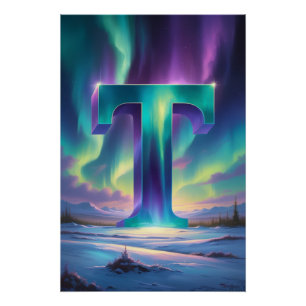 Aurora Letter T Poster   Northern Lights Art