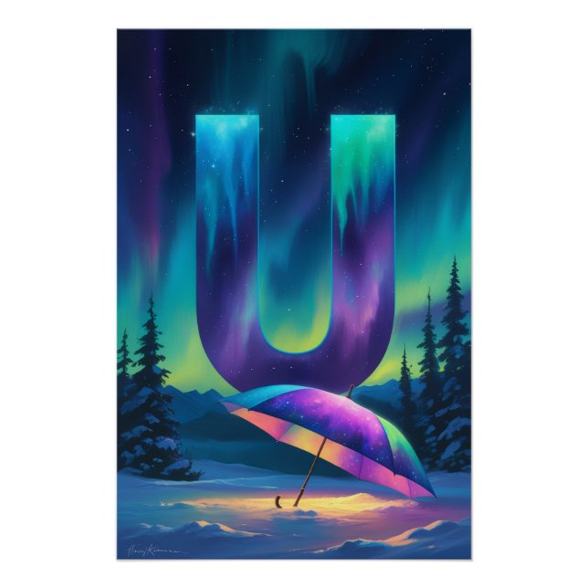 Aurora Letter U Poster | Northern Lights Art (Front)