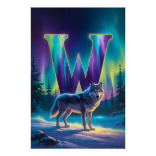 Aurora Letter W Poster   Northern Lights Art