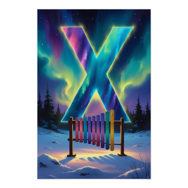 Aurora Letter X Poster | Northern Lights Art (Front)