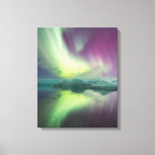 Aurora Lights in Lagoon Jokulsarlon, Iceland Canvas Print