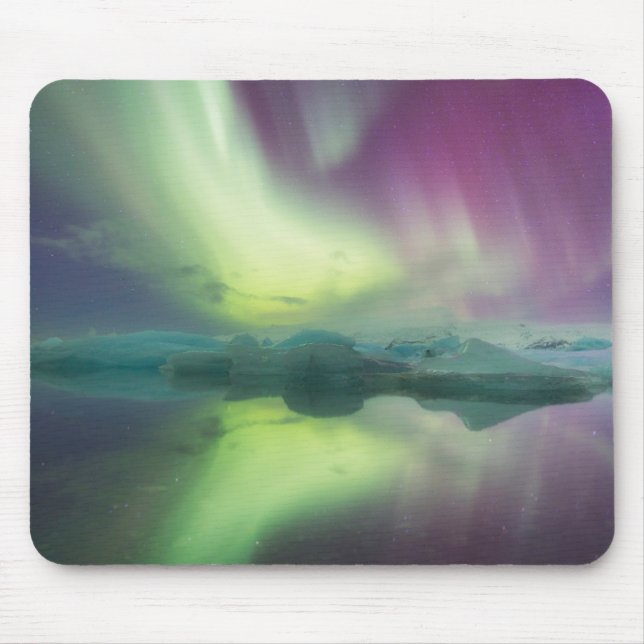 Aurora Lights in Lagoon | Jokulsarlon, Iceland Mouse Pad (Front)