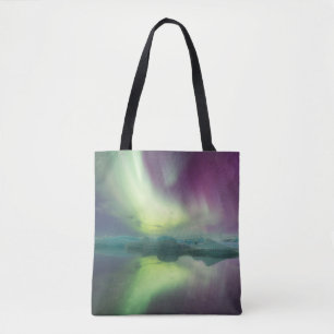 Aurora Lights in Lagoon   Jokulsarlon, Iceland Tote Bag