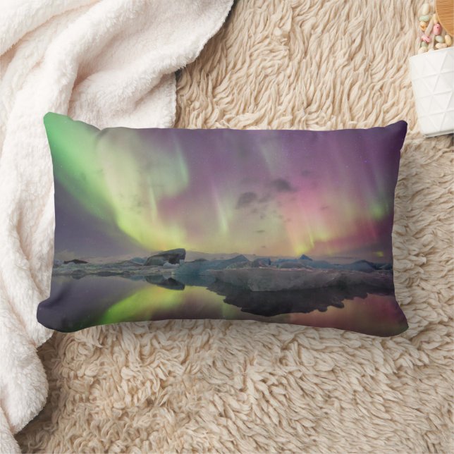 Aurora Lights Reflect in Lagoon Lumbar Pillow (Blanket)