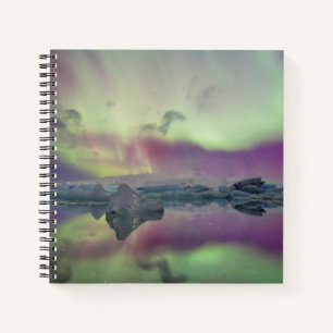 Aurora Lights Reflect Lagoon Iceland Notebook