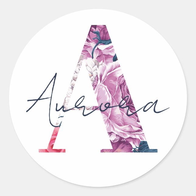 Aurora Name Custom Sticker Girls Label Floral A (Front)
