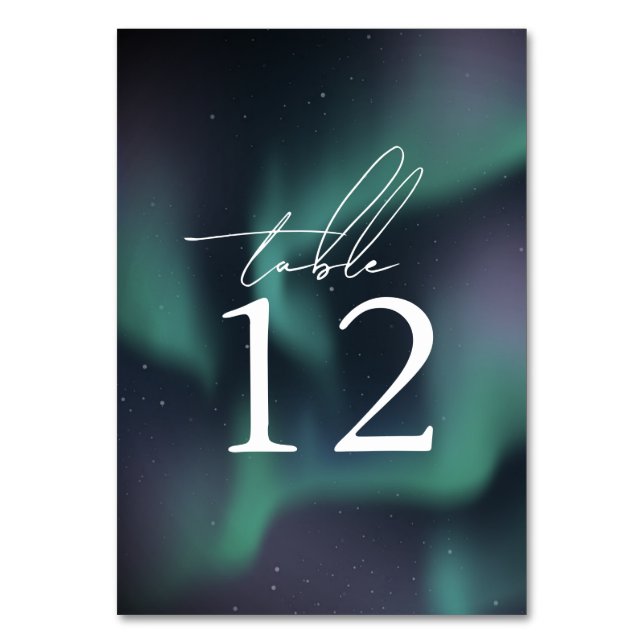 Aurora Northern Lights Wedding Table Number (Front)