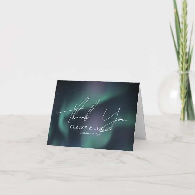 Aurora Northern Lights Wedding Thank You Card (Front)
