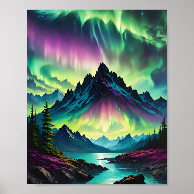 Aurora Over Mountain Lake Poster (Front)