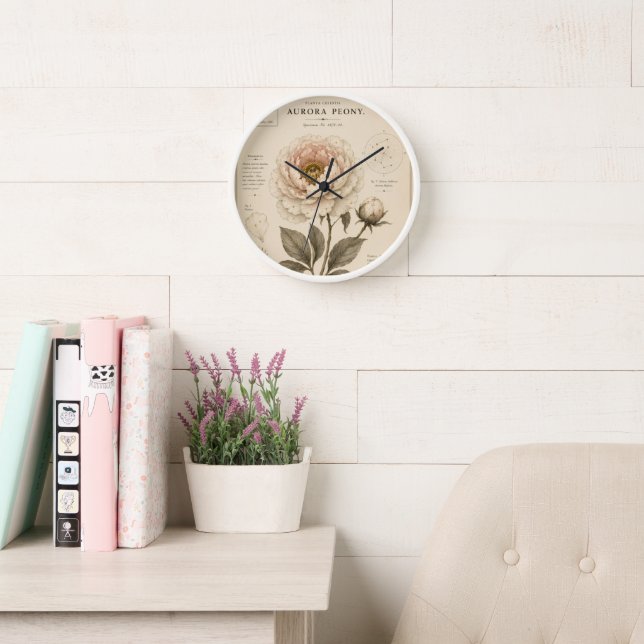 Aurora Peony Victorian Botanical Museum Print Clock (Reading Room)