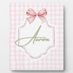 Aurora Personalized Pink Bow & Gingham Print Plaque