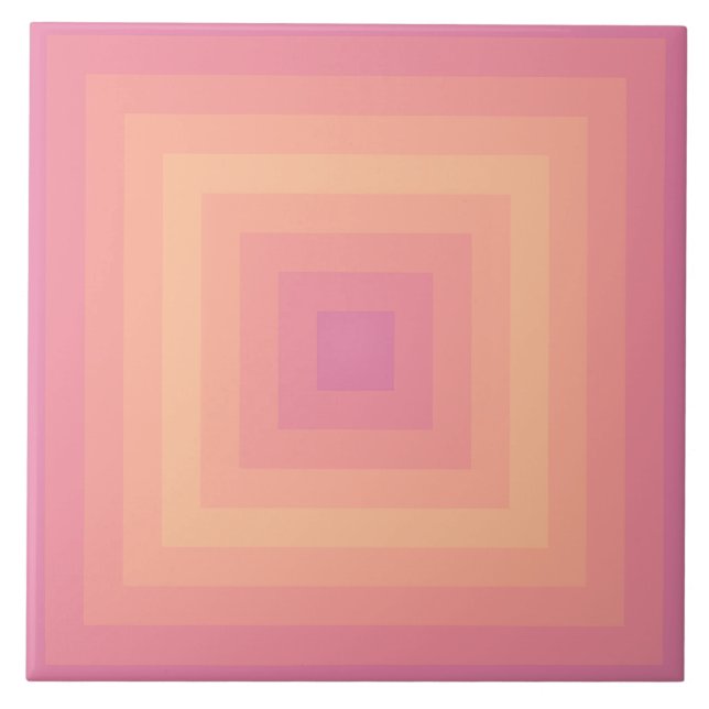 Aurora Pink Fuzzy Peach Squares Ceramic Tile (Front)