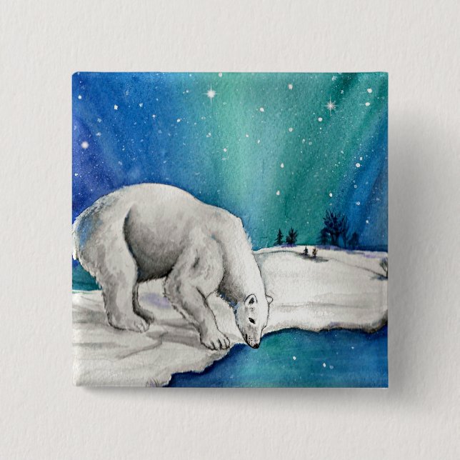 Aurora Polar Bear 2 Inch Square Button (Front)