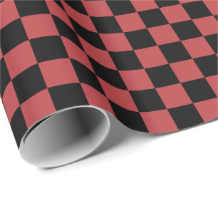 Aurora Red and Black Chequerboard Squares Wrapping Paper