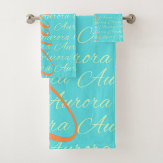Aurora Repeating Name Pattern Bath Towel Set