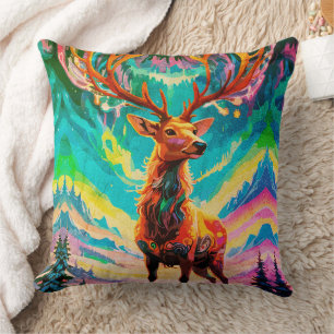 Aurora Stag: Magic in the Night Throw Pillow