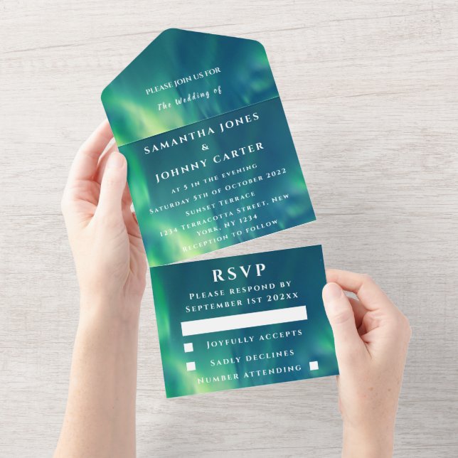 Aurora Starry Night Stars Sky Elegant Wedding All In One Invitation (Tearaway)