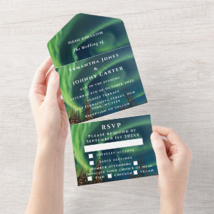 Aurora Starry Night Stars Sky Wedding All In One A Invitation