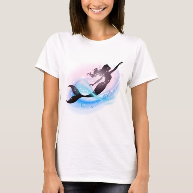 Aurora Tide Mermaid – Dreamy Feminine Ocean Art T-Shirt (Front)