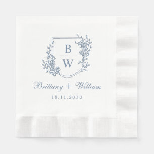[AURORA] Vintage Dusty Blue Crest Monogram Wedding Napkin