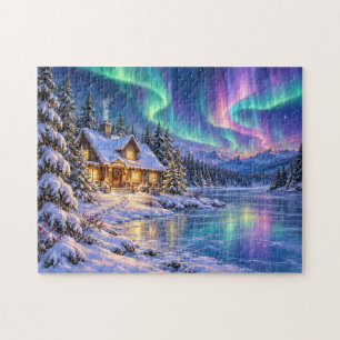 Aurora Winter Cabin Scene Christmas Jigsaw Puzzle