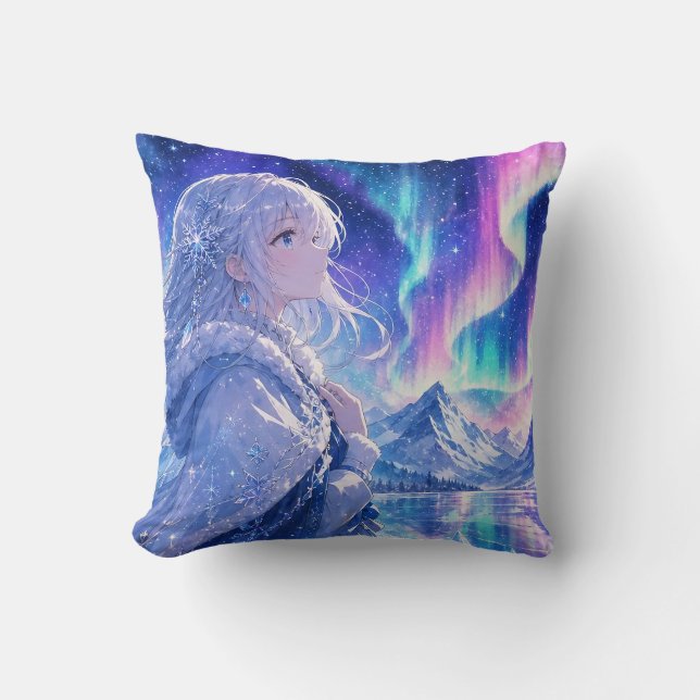 Aurora Winter Fantasy Throw Pillow (Front)