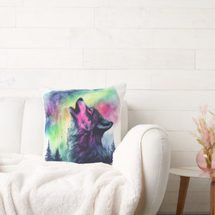 Aurora Wolf Throw Pillow