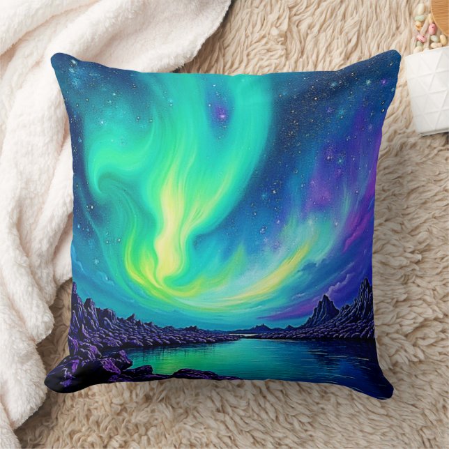Aurora's Magical Night Sky Dance Design Throw Pillow (Blanket)