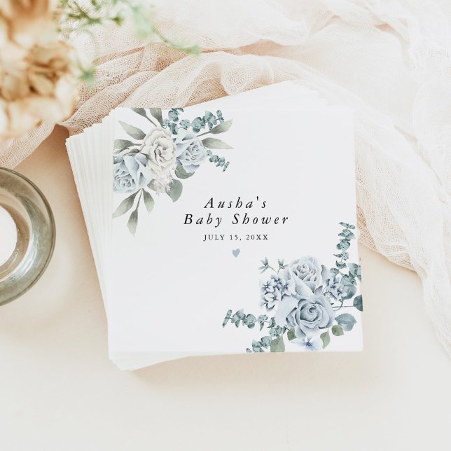 AUSHA Dusty Blue Floral Boy Baby Shower Napkin (Creator Uploaded)