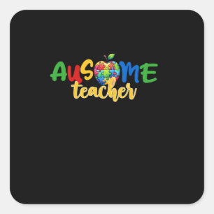 Ausome Teacher Apple Autism Awareness Square Sticker