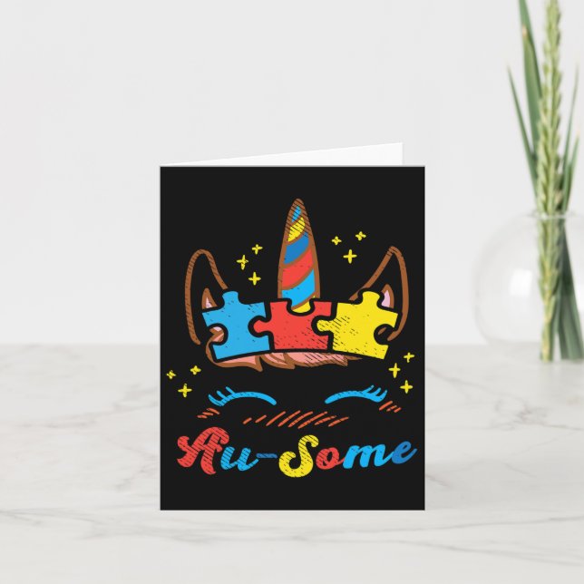 Ausome Unicorn Face Puzzle Autism Awareness Asl Gi Card (Front)