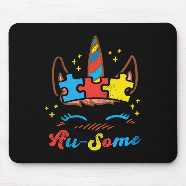 Ausome Unicorn Face Puzzle Autism Awareness ASL Gi Mouse Pad (Front)