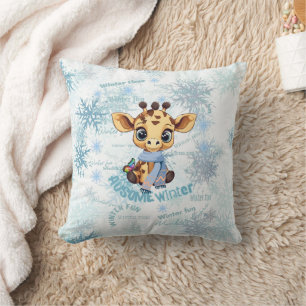 AUsome Winter Giraffe – Cute Autism Awareness Snow Throw Pillow