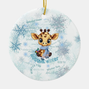 Ausome Winter – One of a Kind Snowflake Giraffe  Ceramic Ornament