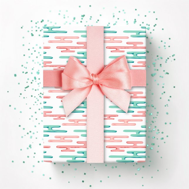 Auspicious Cloud Bands in Teal and Flamingo Wrapping Paper (Creator Uploaded)