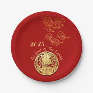 Auspicious Clouds Chinese New Year Rabbit 2023 PP Paper Plate