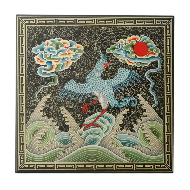 Auspicious Tide & Phoenix Rising Chinese Pattern Tile (Front)