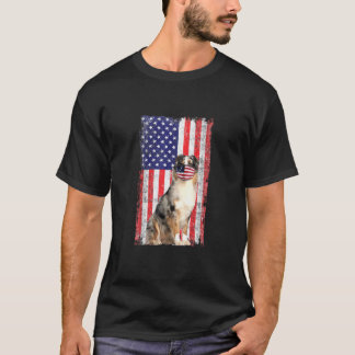 Aussie American Flag Dog Wears Face Mask 4th Of Ju T-Shirt