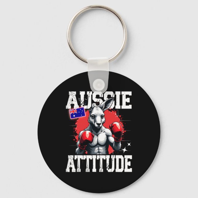 Aussie Attitude Funny Kangaroo Boxing Australia Bo Keychain (Front)