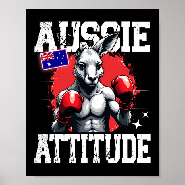Aussie Attitude Funny Kangaroo Boxing Australia Bo Poster (Front)