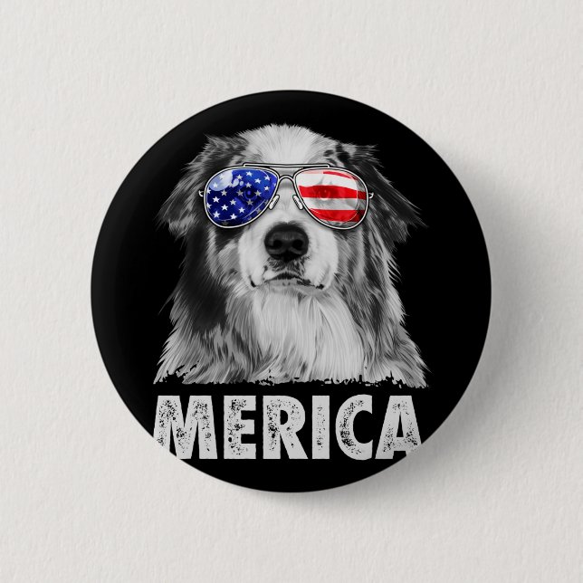 Aussie australian shepherd 4th of july merica 2 inch round button (Front)