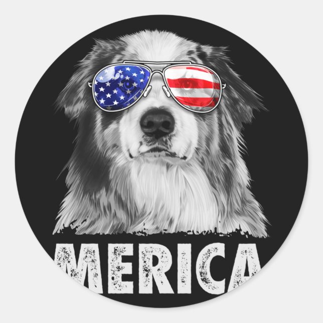 Aussie australian shepherd 4th of july merica classic round sticker (Front)