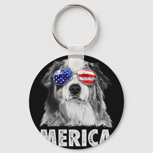 Aussie australian shepherd 4th of july merica keychain (Front)