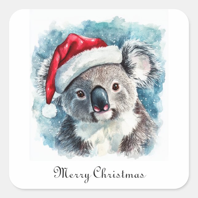 Aussie Christmas Cheer, Koala Bear custom Square Sticker (Front)