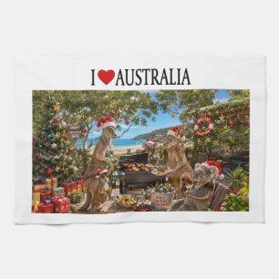 Aussie Christmas Kangaroo Koala Beach BBQ  Kitchen Towel