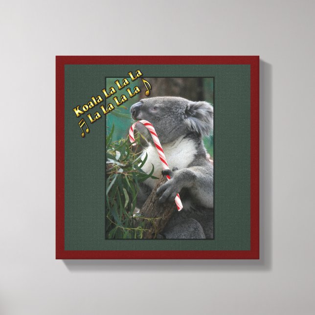 Aussie Christmas Koala with Candy Cane Canvas Print (Front)