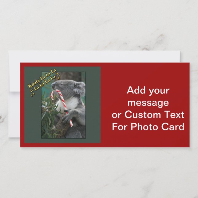 Aussie Christmas Koala with Candy Cane Holiday Card (Front)