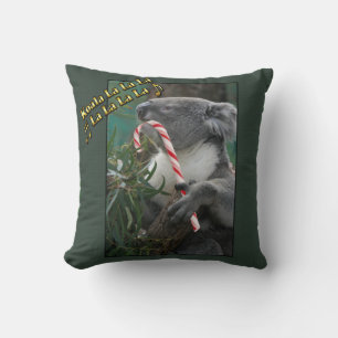 Aussie Christmas Koala with Candy Cane Throw Pillow